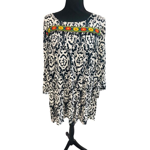 Anthropologie Uncle Frank Dress Coastal Cowgirl Boho Embroider Tunic Black White - Picture 1 of 8